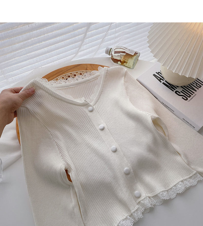 Small retro short top slim knit cardigan  6511
