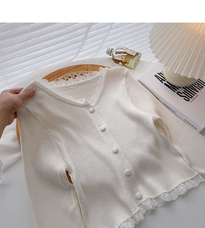 Small retro short top slim knit cardigan  6511