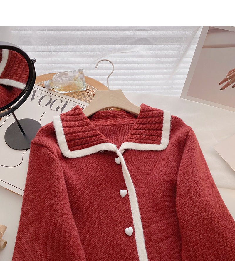 Slim Lapel contrast long sleeve cardigan top fashion  6208