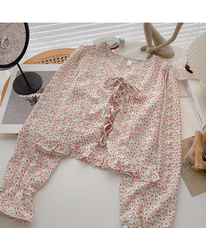 Korean version thin, sweet and gentle small broken flower top  6363