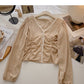 Single breasted lace design V-neck shirt  6359