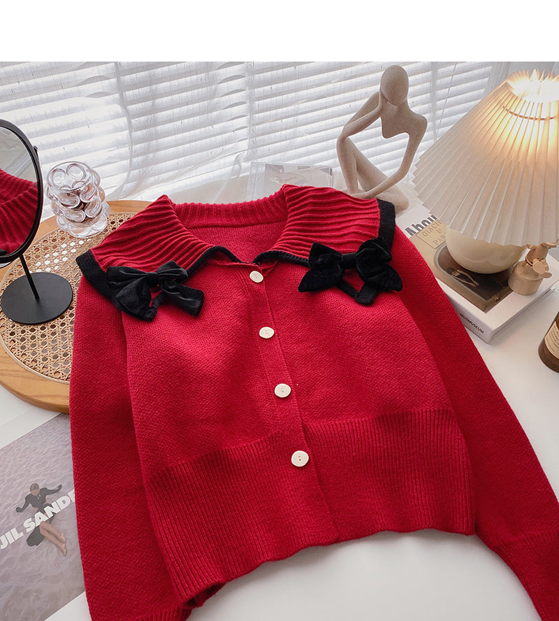 Vintage-Strickjacke mit Schleifenrevers 6193