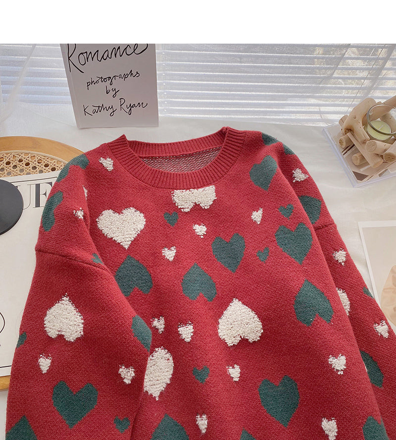 Haut ample à manches longues avec motif rétro en jacquard Love 6159