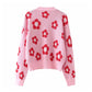 Neue japanische Jacquard-Strickjacke mit V-Ausschnitt und Blumenmuster 7295