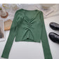 Strickwaren Korean Slim Short Thin Plissee Top Mode 6633