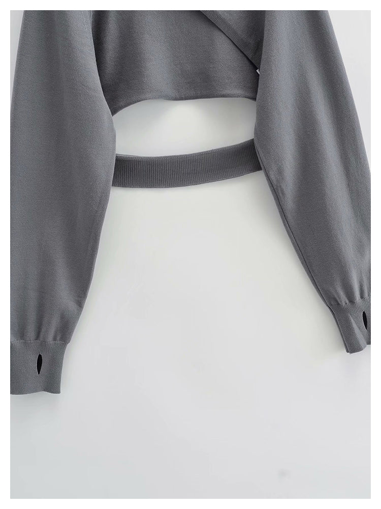 Irregular knitwear hollowed out design temperament versatile overlay blouse  7300