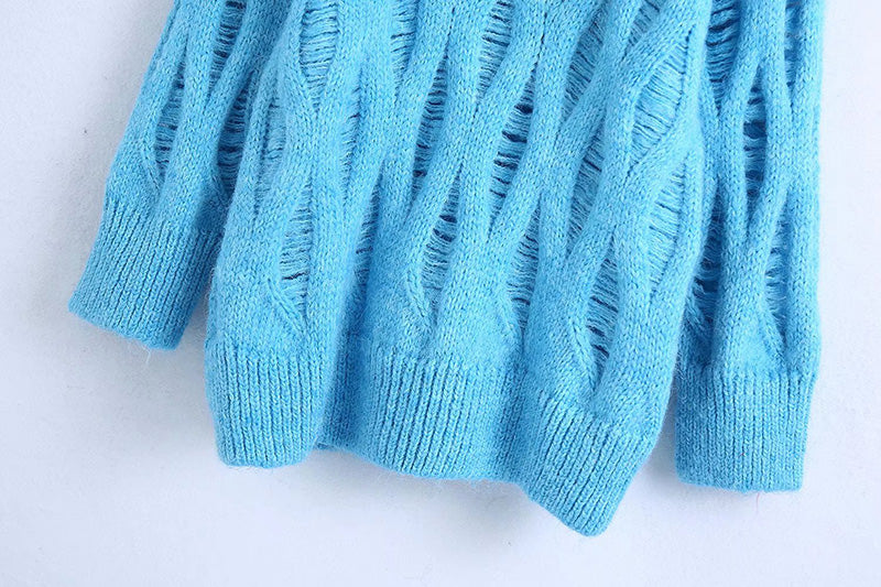 Long sweater with hole decoration  7507