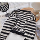 Korean version of foreign style aging stripe design long sleeve top  5914