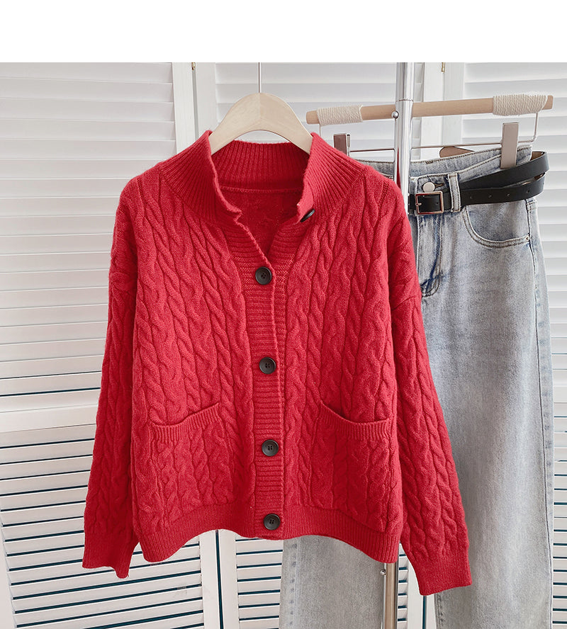 Twist Rundhals Pullover Design Temperament Einreiher Top 6160