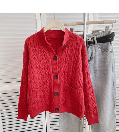 Twist Rundhals Pullover Design Temperament Einreiher Top 6160