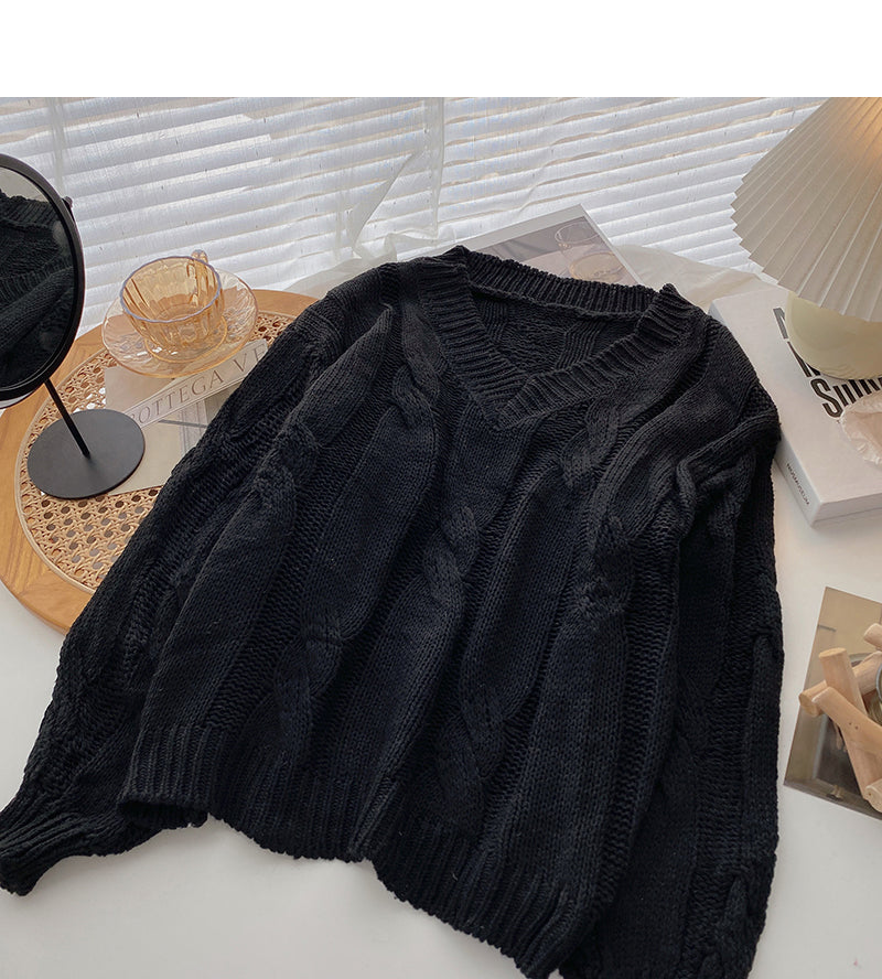 Long sleeve solid V-Neck Sweater is thin, gentle and versatile top  6729