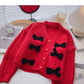 Bow Vintage small fragrance V-Neck Sweater Coat  6204