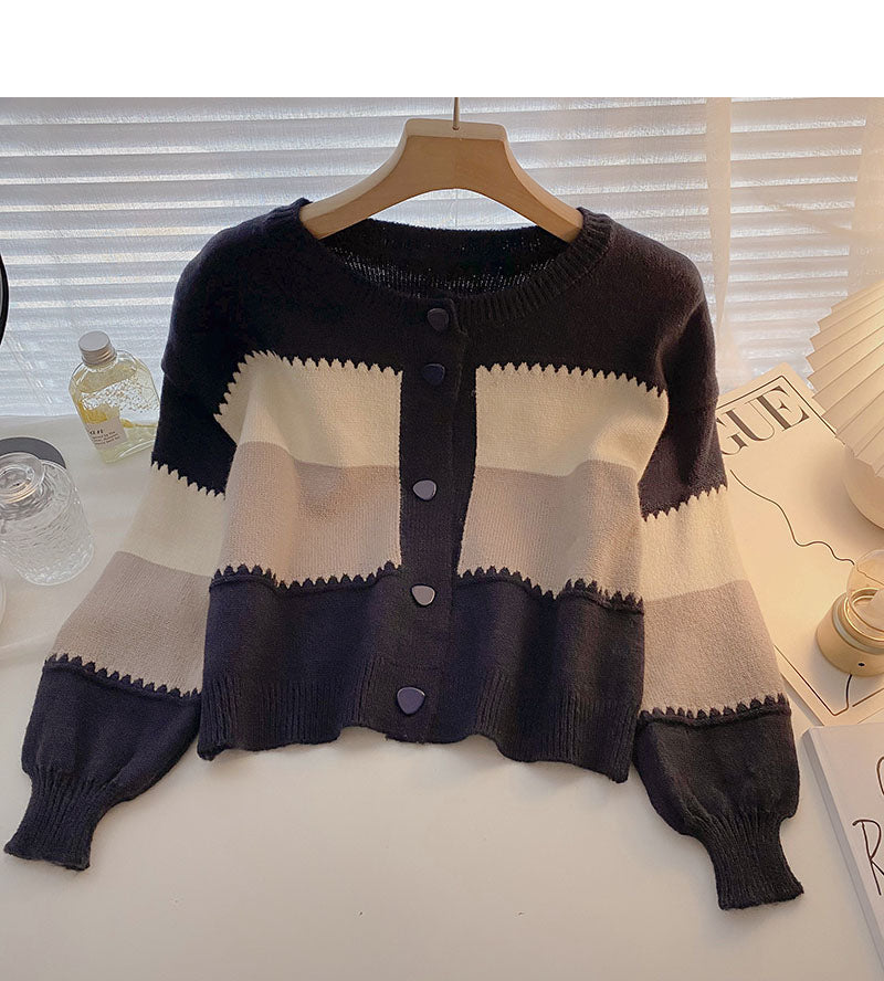 Korean minority retro single breasted round neck sweater  5862