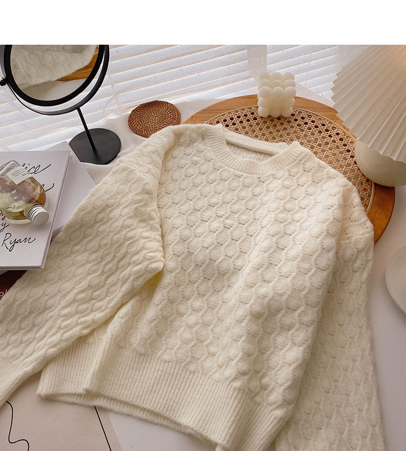 Pull coréen à manches longues et col rond, haut de couleur pure 5863