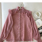Round neck single breasted chiffon blouse with fungus edge  6258