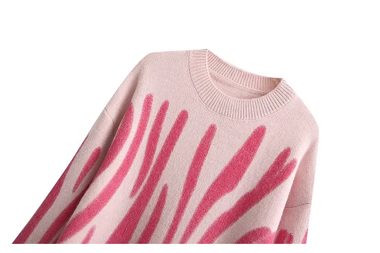 Lockerer, langärmliger Pullover im Retro-Stil mit unregelmäßigen Streifen und Rundhalsausschnitt 7359