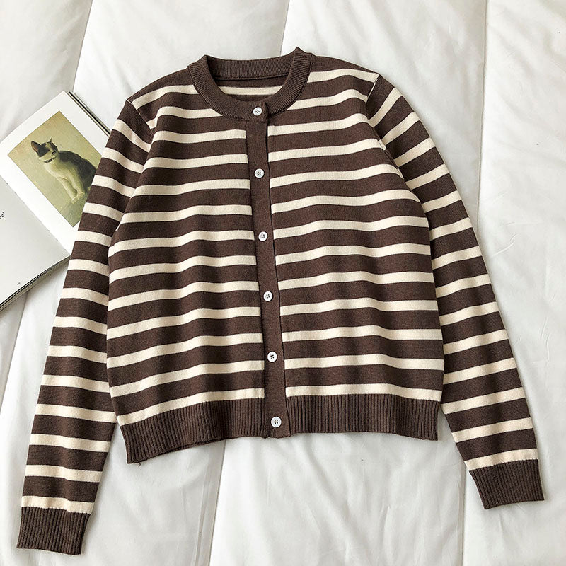 Gestreifter Cardigan mit Rundhalsausschnitt und langen Ärmeln Mode 6455