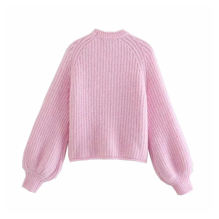 New sweet loose pink spike knit sweater  7316