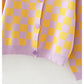 New contrast checkerboard checkered casual knitted cardigan  7240