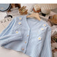 Floret three-dimensional design V-neck knitted cardigan  6475