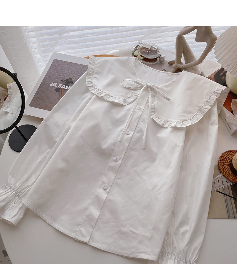 Chemise à lacets avec col pour bébé, haut à manches longues de style étranger 6357