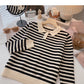 Long Sleeve Striped Sweater Lapel top  6458