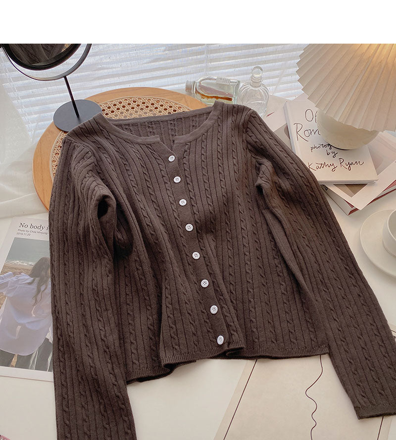 Korean minority design simple casual single breasted long sleeved top  6572