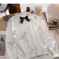 Koreanisches Schleifen-Rundhals-Design Retro-Nagelperlen-Spitzen-Langarm-Top 6038