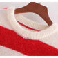 Striped crew neck Pullover long sleeve sweater loose sweater top  7458