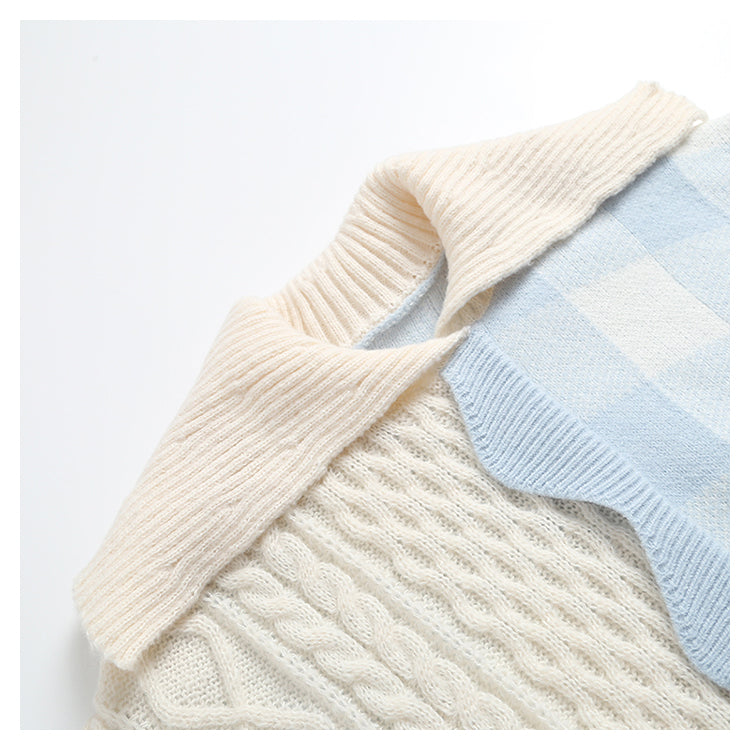 Vintage soft stitched Plaid polo sweater  7481