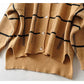 New lazy V-neck contrast Plaid knit cardigan coat  7305