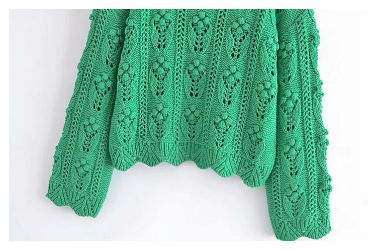 New vintage green ball cut out sweater sweater sweater  7246