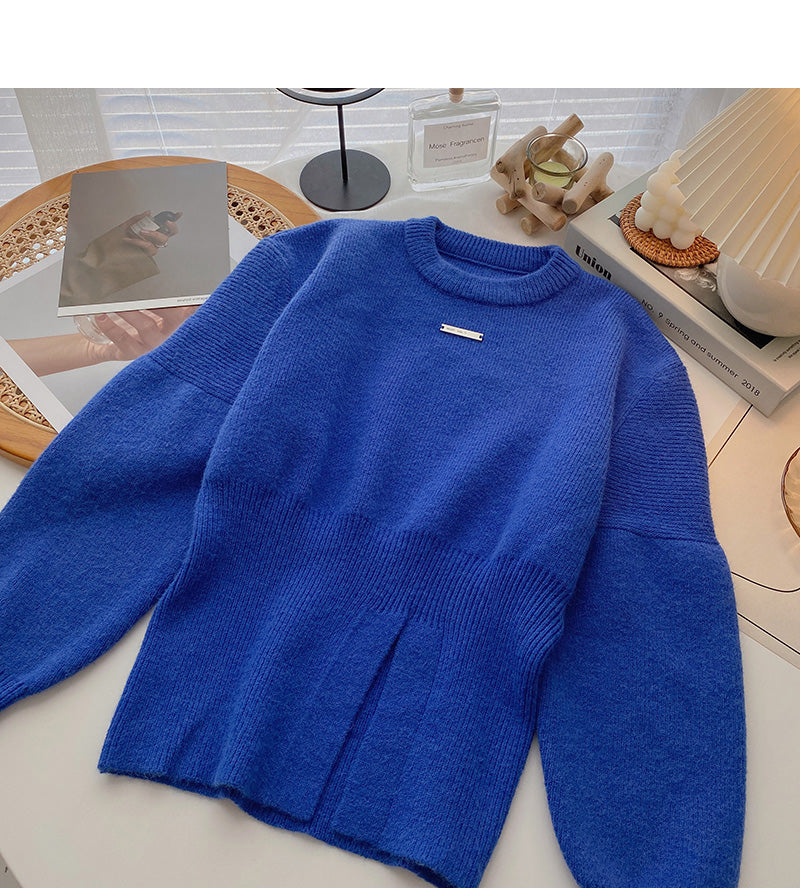 Bubble-Sleeve-Design, geteiltes und dünnes Top mit Rundhalsausschnitt 6070