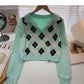 Karierter Langarm-Pullover klein kurz Pullover Top 6653 