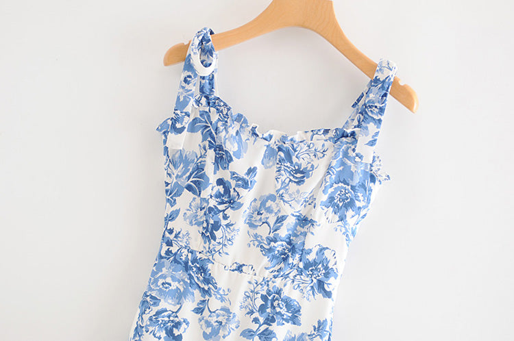 Retro fake slim French court Printed Dress  7036