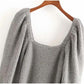 Lantern Sleeve exposed collarbone sweater sweater sweater top  7214