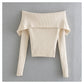 Off shoulder and large lapel design t-shirt straight neck short top  7160