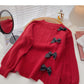 Korean bow design French Pullover long sleeve top  5915