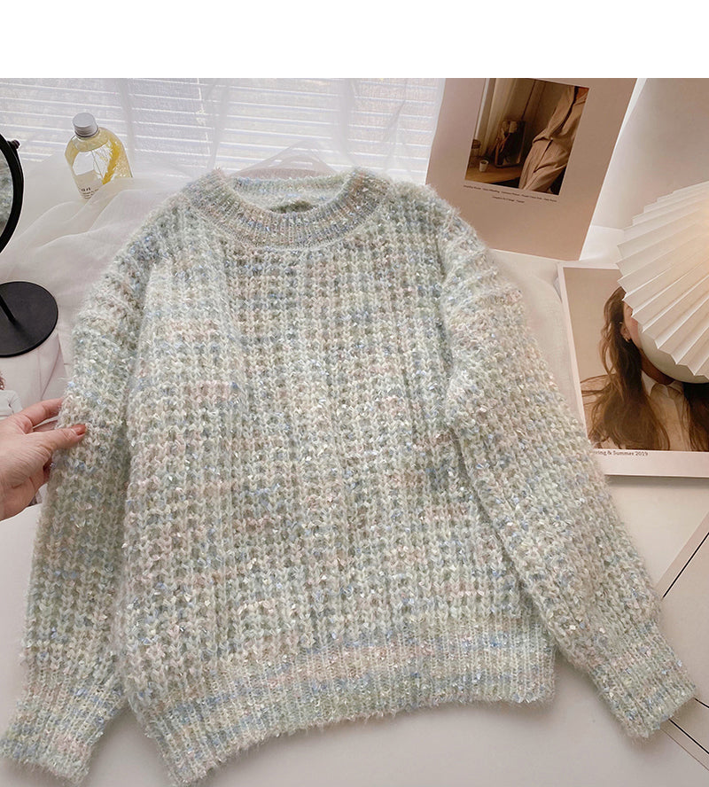 Korean design personalized color long sleeve Pullover loose top  5968
