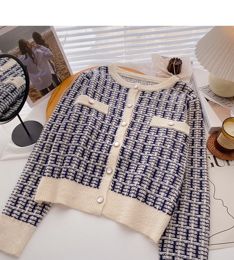 Nouveau cardigan coréen à col rond et petit parfum 6077