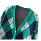V-neck diamond check button long sleeve loose knit cardigan coat  7362