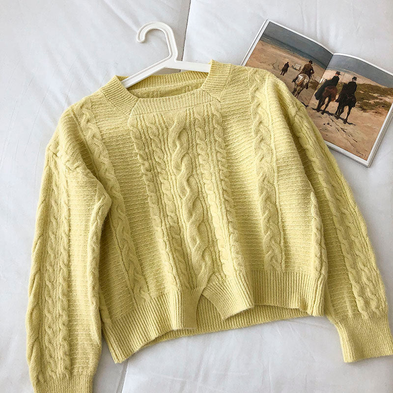 Neuer koreanischer, schmaler, lockerer, kleiner Split-Twist-Pullover 5846