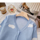 Design contrast color long sleeve knitted cardigan  6467