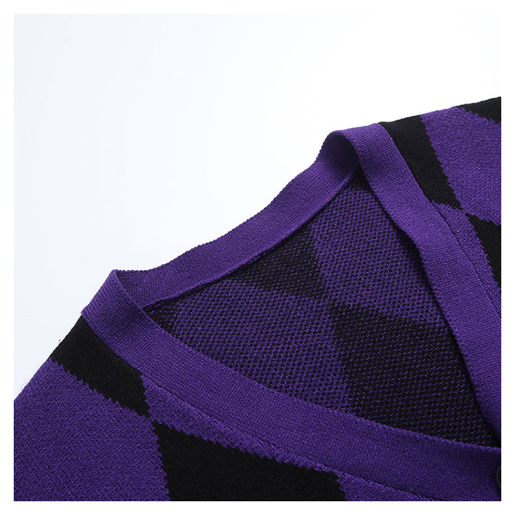 Strickjacke mit V-Ausschnitt und lockerem Temperament für Damen mit Laternenärmeln 7413