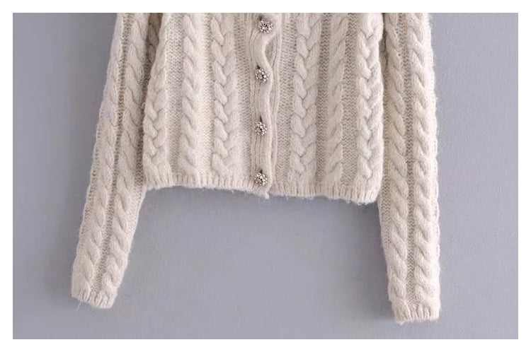 Versatile synthetic gem button 8-ply cardigan  7409