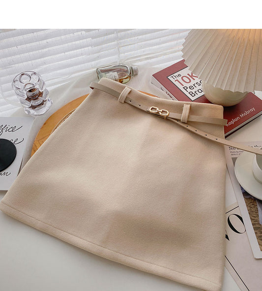 Korean version simple temperament shows thin a-word high waist skirt  5534
