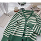 Cardigan tricoté à manches longues vintage à rayures et col en V, haut décontracté 6634