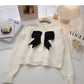 Crew neck stitched French Vintage bow sweater  5929