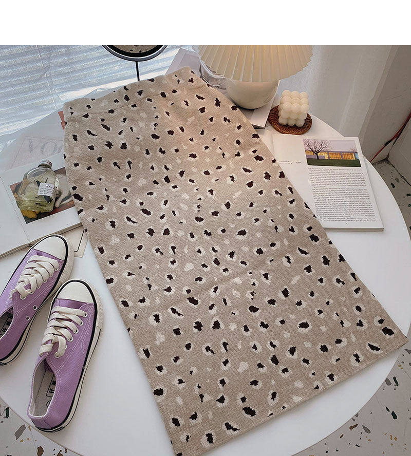 Temperament: Freizeit-Retro-Leoparden-Print im A-Linien-Rock im Hongkong-Stil mit hoher Taille 5757