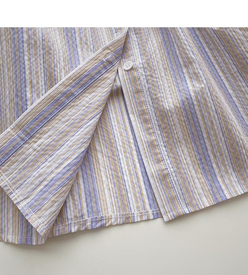 Lazy wind Stripe Shirt loose long sleeve cardigan top  6424